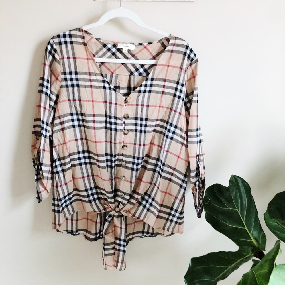 Entro Plaid Button Down Top New Boutique Item